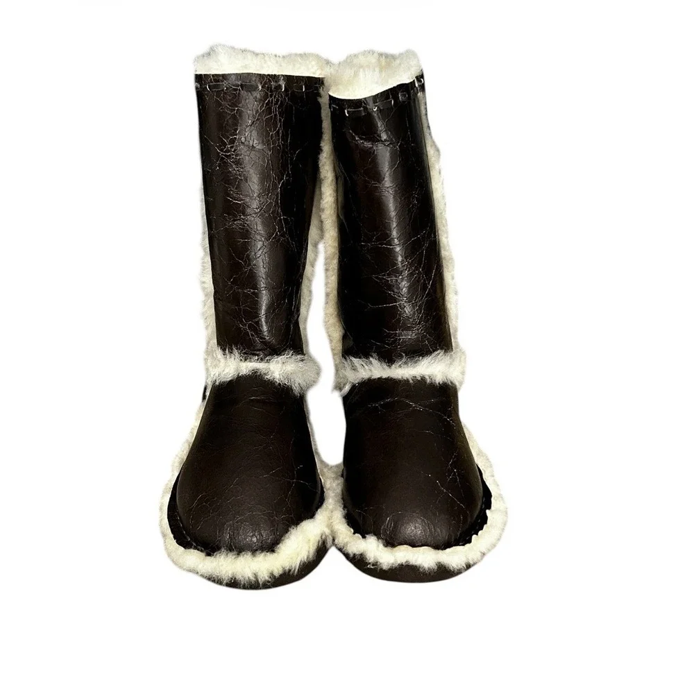 Koolaburra By UGG Sheepskin Fringe Boots Brown Fur Trim Sz 6 NWOB